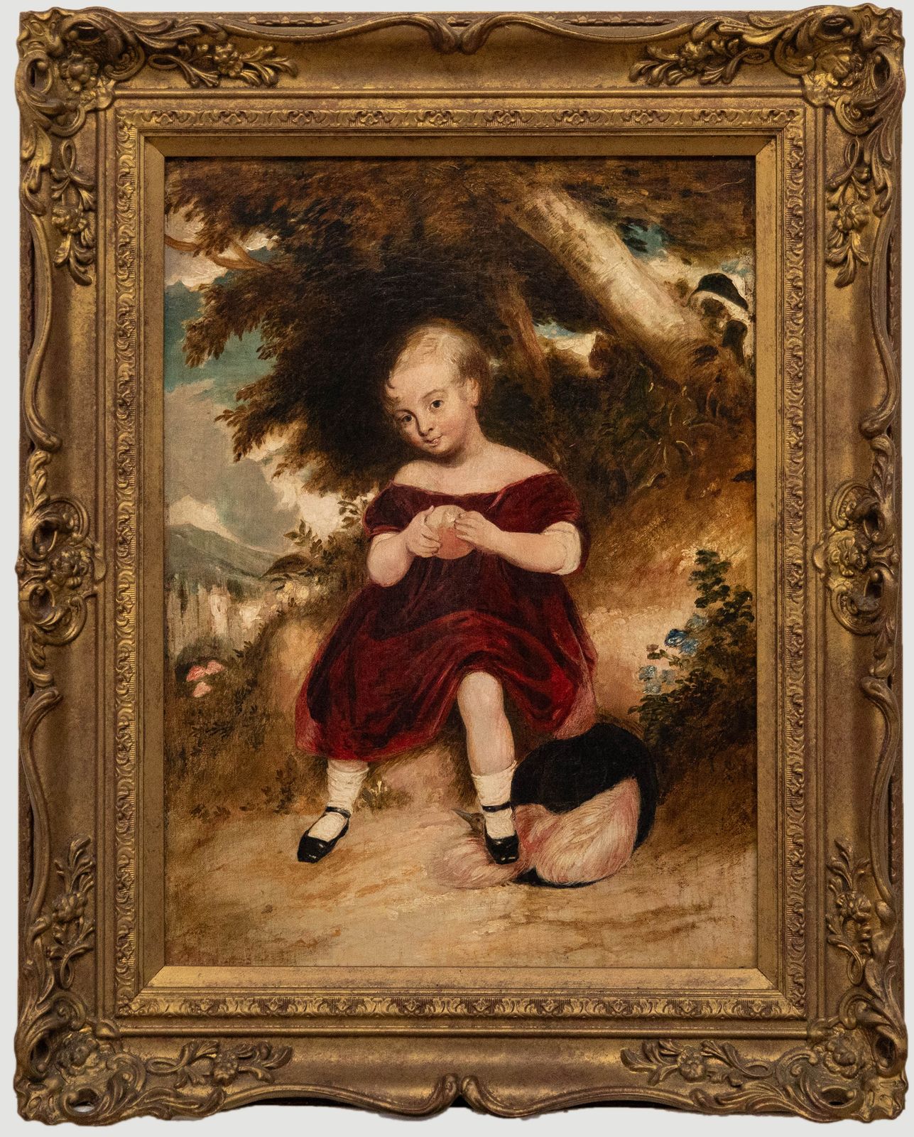 Folk Art  1876 Oil Girl In The Woods