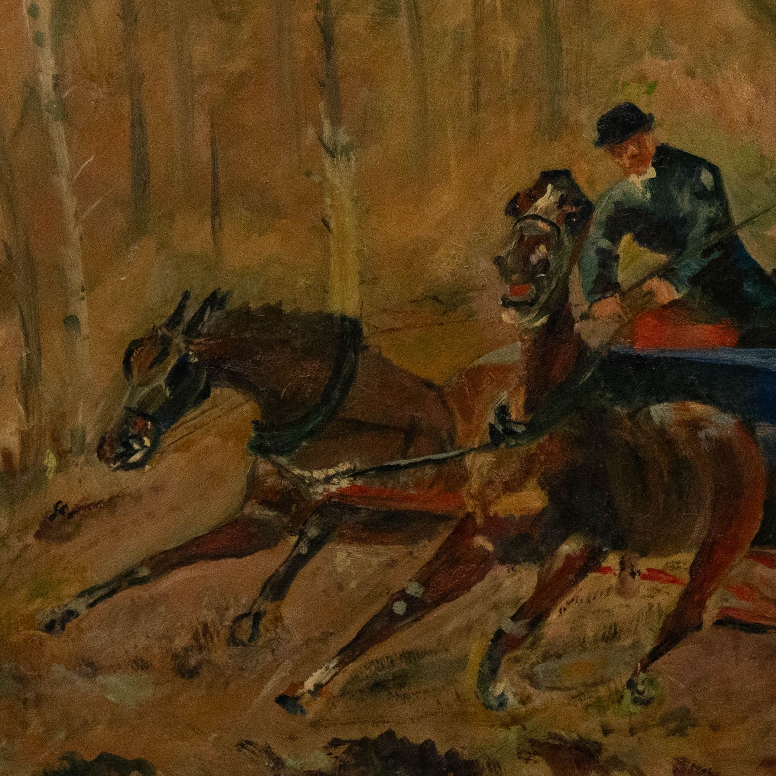 Framed Mid 20th Century Oil Gentlemen In A Horse Drawn Phaeton photo Art