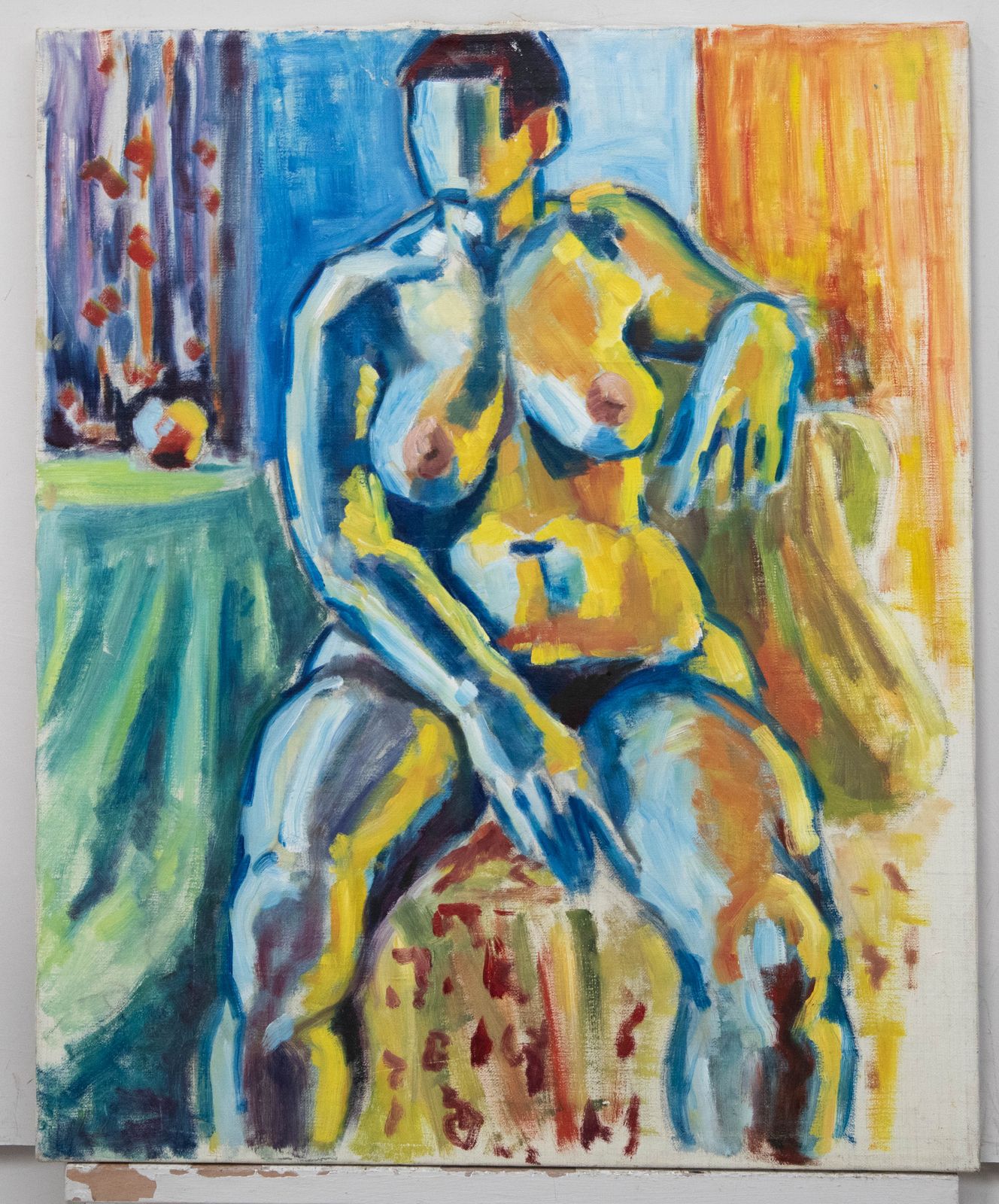 Swedish School Mid 20th Century Oil Fauvist Nude Study photo furniture