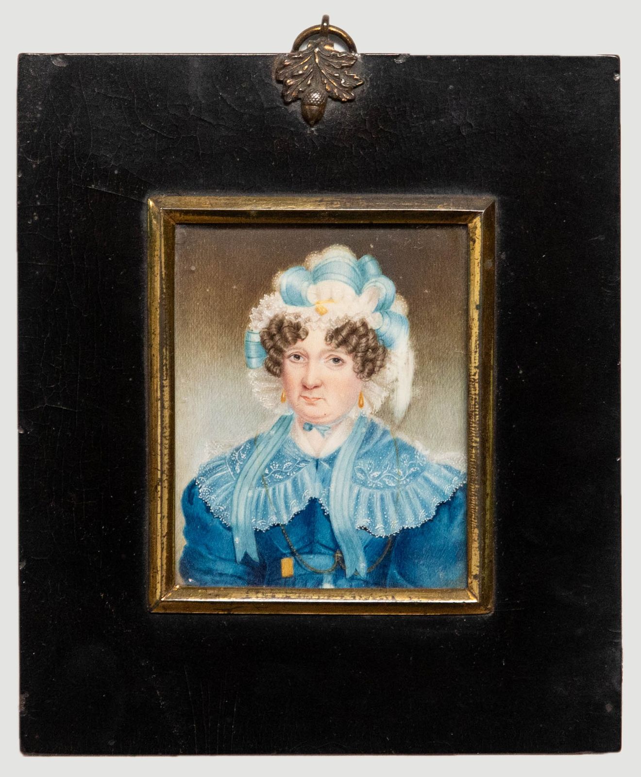 Early 19th Century English School Portrait Miniature Georgian Lady In Blue