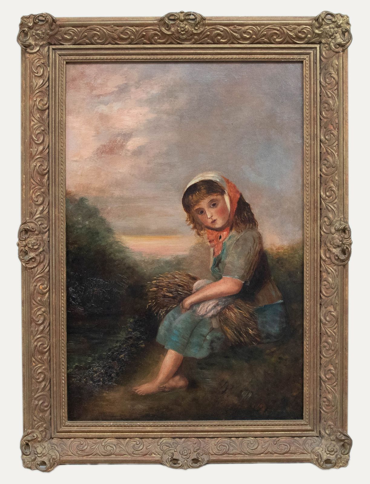 Continental School  Early 20th Century Oil Girl With A Wheat Sheaf