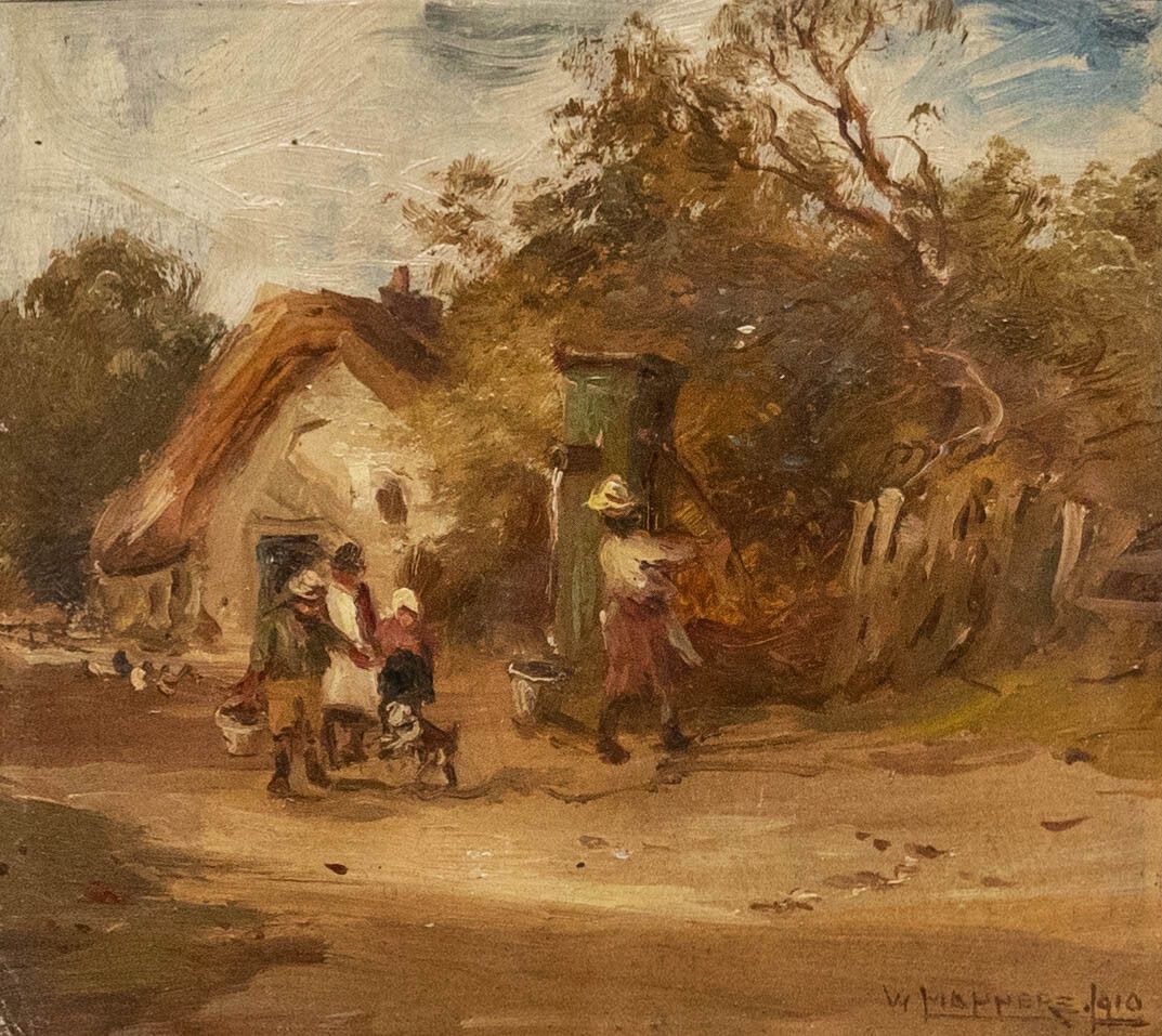William Manners (1860 1930) Framed Oil, The Village Water Pump photo furniture
