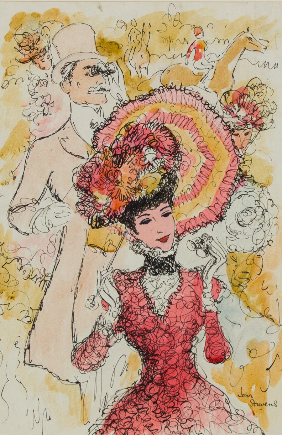 John Strevens (1902 1990) Mid 20th Century Pen And Ink Drawing, At The Races photo furniture
