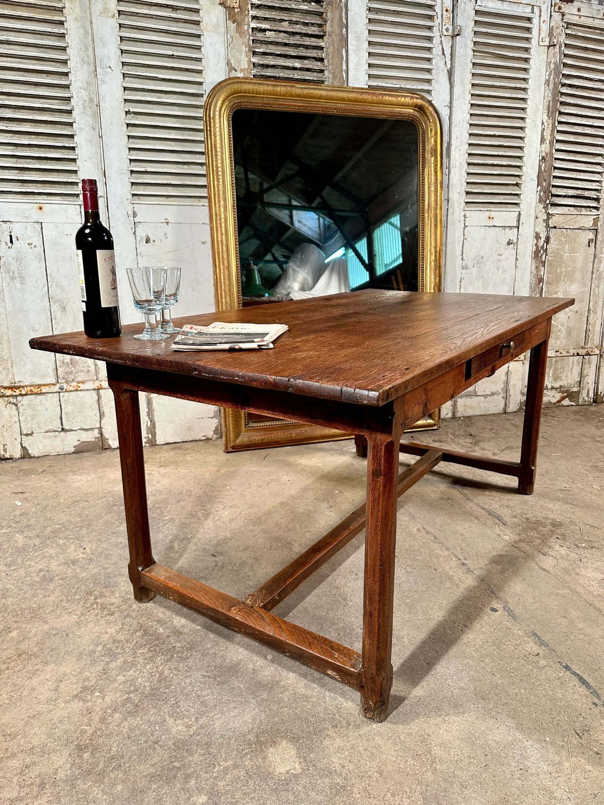 Antique French Provincial Farmhouse Elm Kitchen Table Circa 1840 photo Furniture