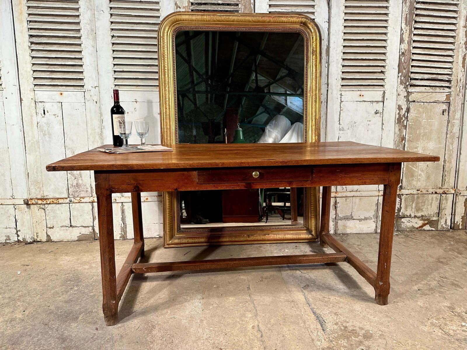 Antique French Provincial Farmhouse Elm Kitchen Table Circa 1840 photo 950.0