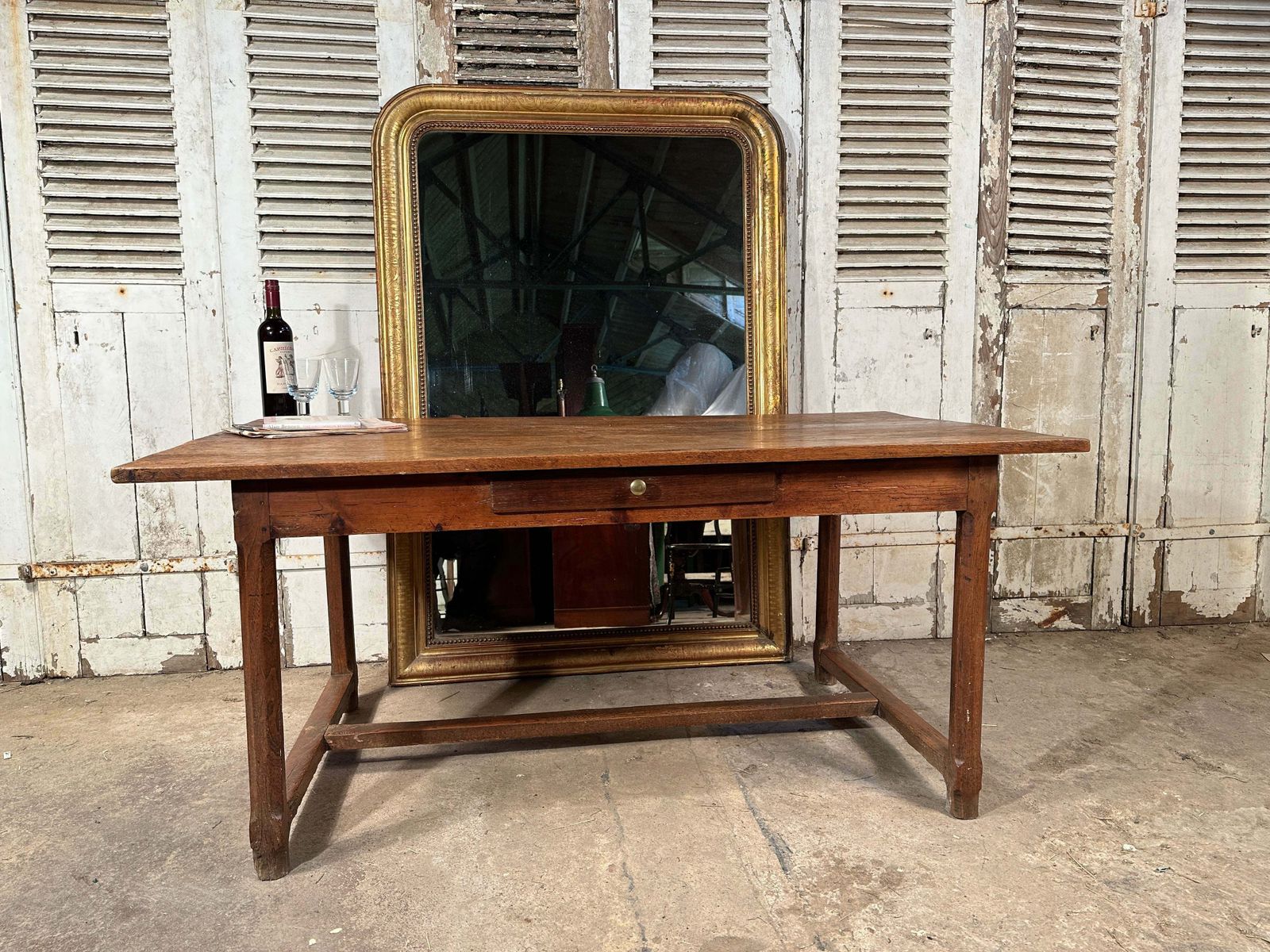 photo for sale Antique French Provincial Farmhouse Elm Kitchen Table Circa 1840