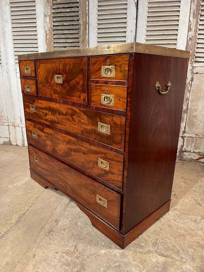 An Exceptional Georgian Gentleman’s Flame Mahogany Campaign Secretaire Chest Of Drawers Circa 1830 photo 1950.0