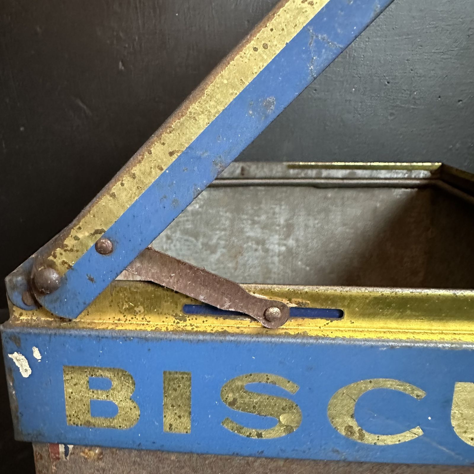 “Damoisseau Montreau” Biscuit Shop Display Hinged Tin |French Antique|Original Glass photo vinterior