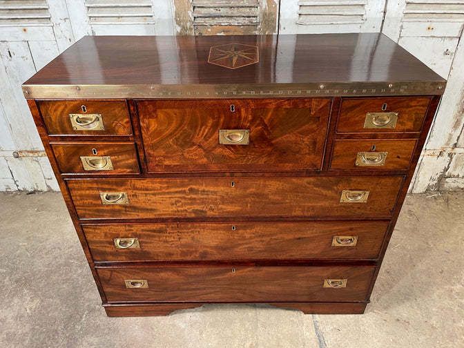 photo furniture An Exceptional Georgian Gentleman’s Flame Mahogany Campaign Secretaire Chest Of Drawers Circa 1830