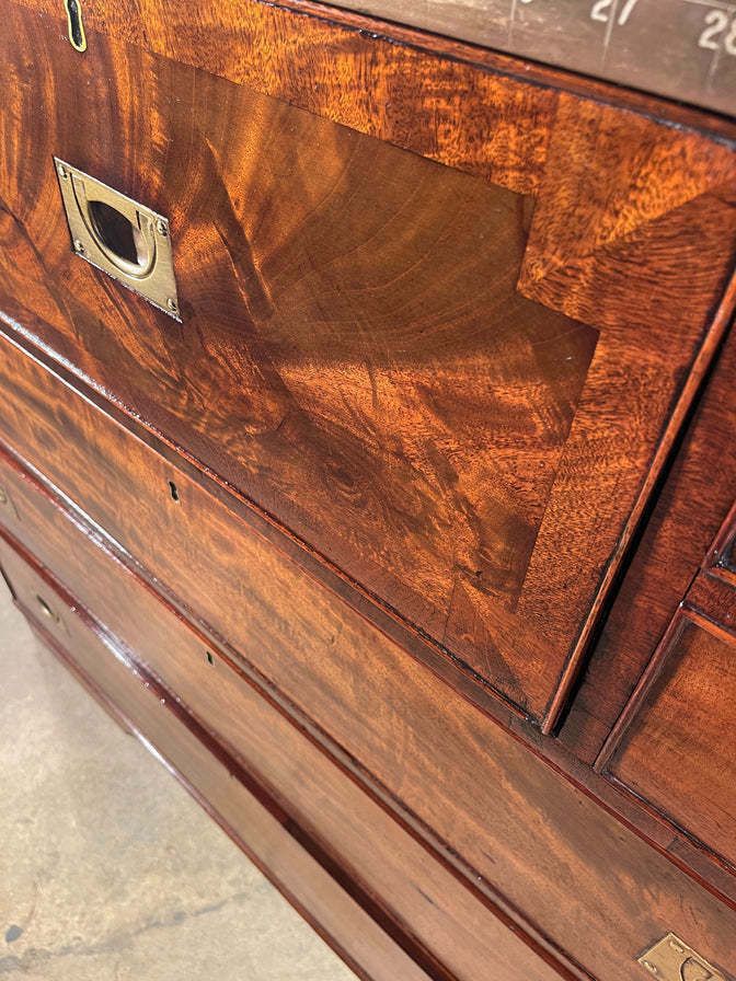 1950.0 An Exceptional Georgian Gentleman’s Flame Mahogany Campaign Secretaire Chest Of Drawers Circa 1830 photo