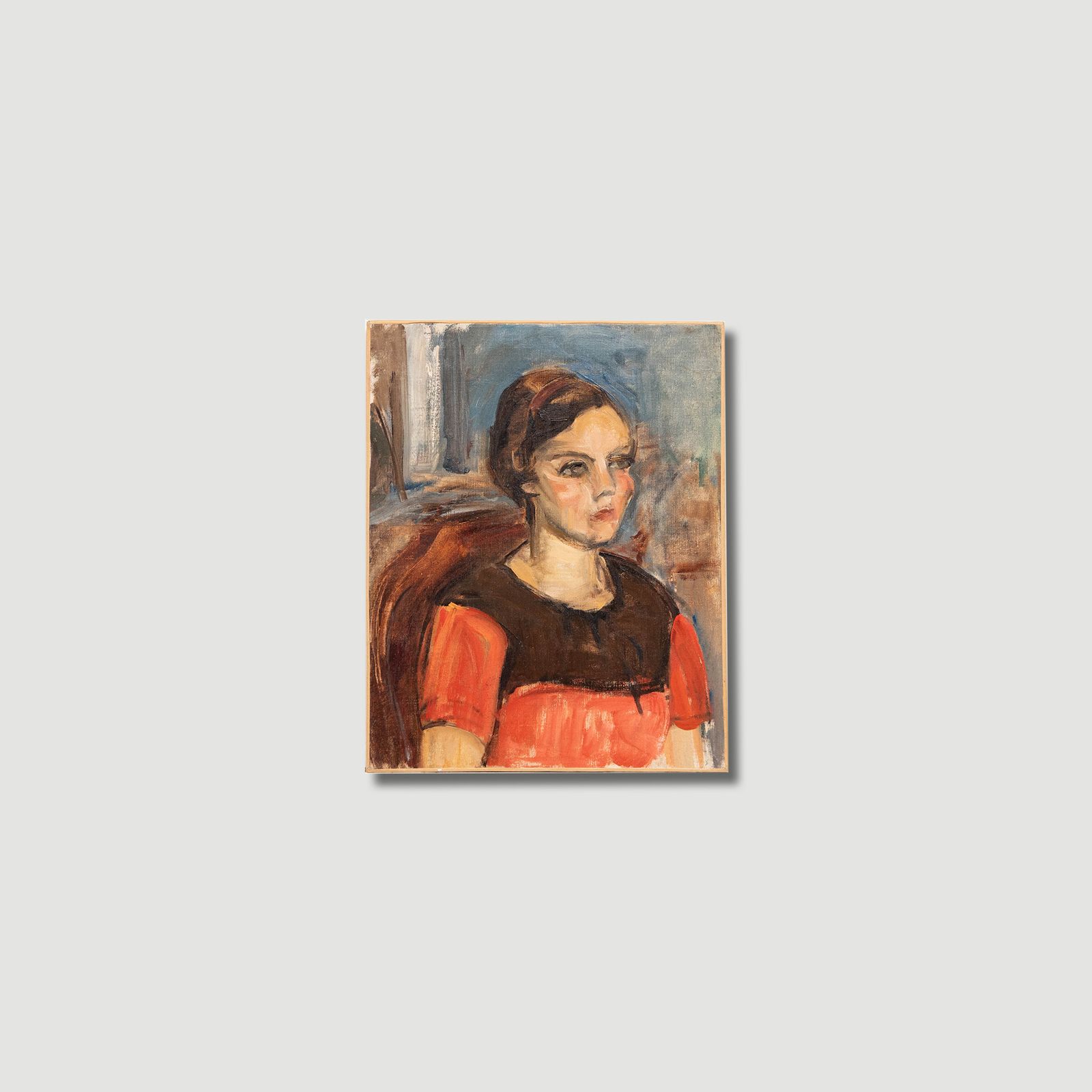 Bertrand Py (1895 1973) Mid 20th Century Oil, Lady In Red photo vinterior