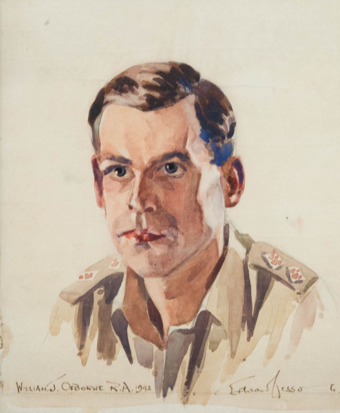 Edward Wesson (1910 1983) Watercolour, Portrait Of Royal Artillery Officer photo furniture