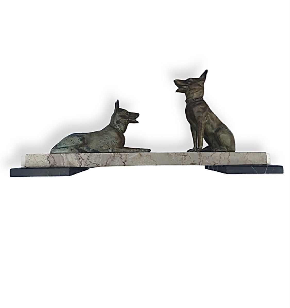 Gorgeous Art Deco Cold Painted Spelter Alsatians Seated On A Marble Base photo Home Decor