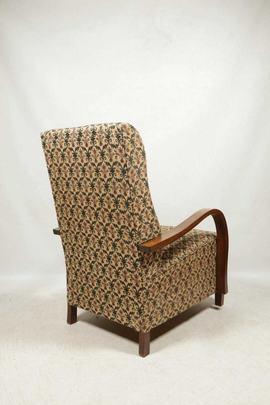 Art Deco Armchair Old Jacquard Flowers Rug Nahal Circa 1940 Boho Style photo vintage