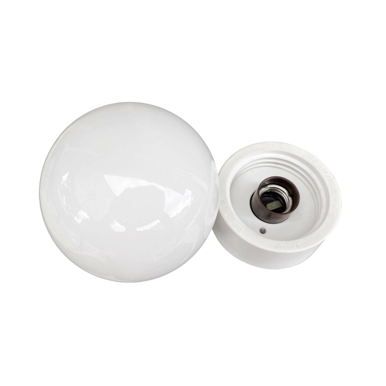 White Spherical Wall Lamp, Elektrosvit Nové Zámky, Czechoslovakia, 1960s. photo vintage