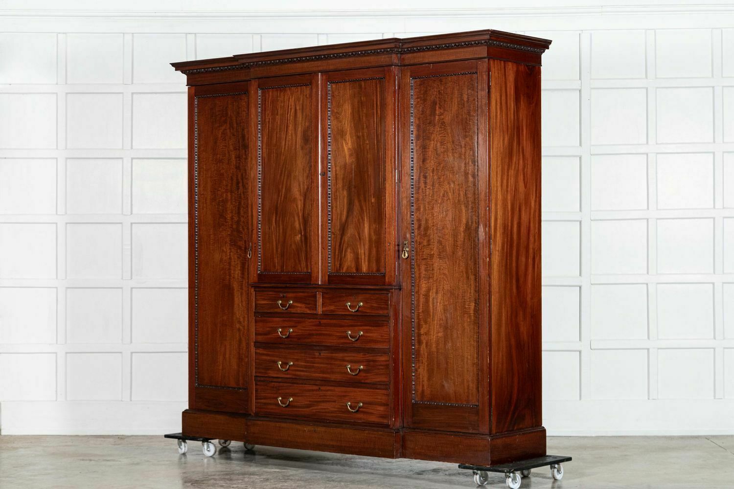 Large English 19thc Mahogany Triple Wardrobe  