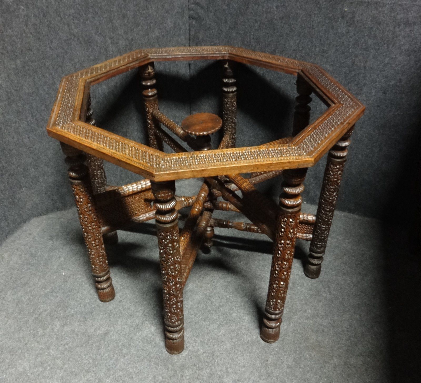Good Carved Islamic Table With Brass Center photo furniture