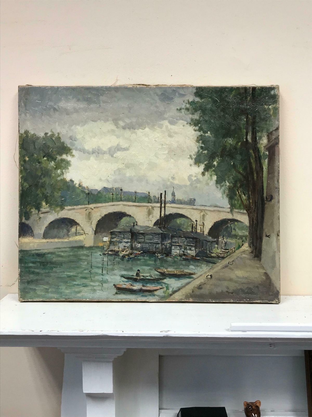 Lucien Chanterelle Pont Marie, Paris Skyline Over The River Seine, Vintage Oil Painting photo furniture