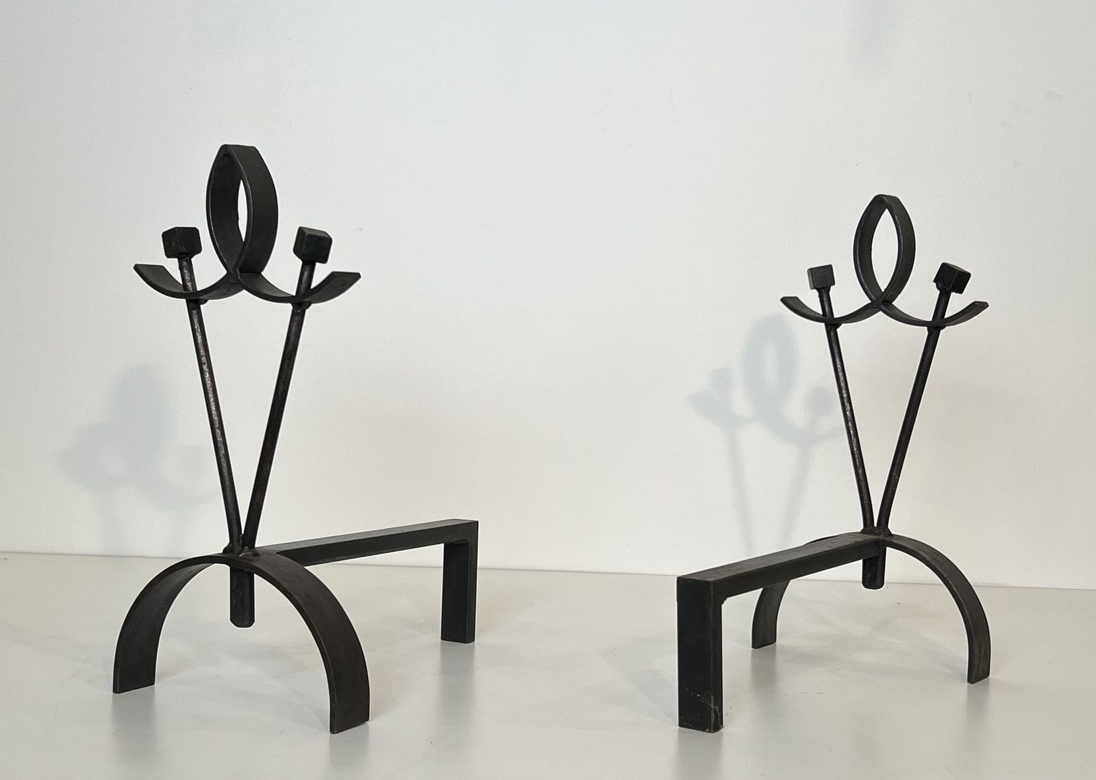 Pair Of Modernist Wrought Iron Andirons photo 1450.0