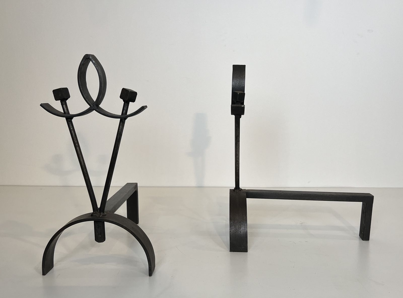 Pair Of Modernist Wrought Iron Andirons photo vinterior