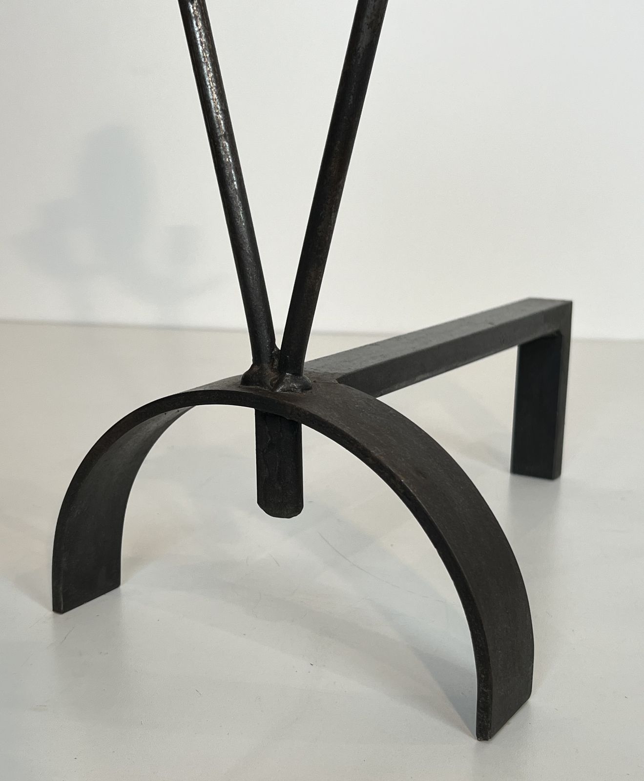 Home Fixtures Pair Of Modernist Wrought Iron Andirons photo