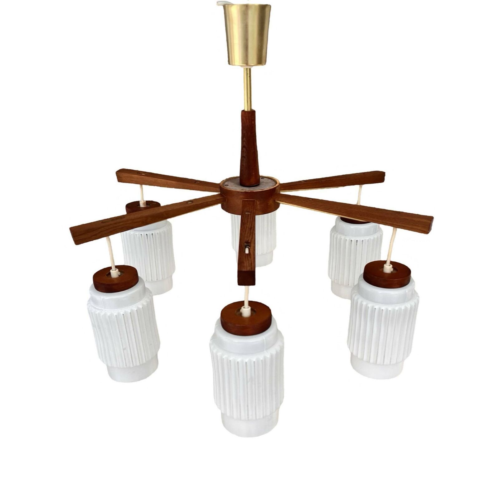Scandinavian Six Arm Teak Wood Chandelier, Denmark, 1970s. photo buy