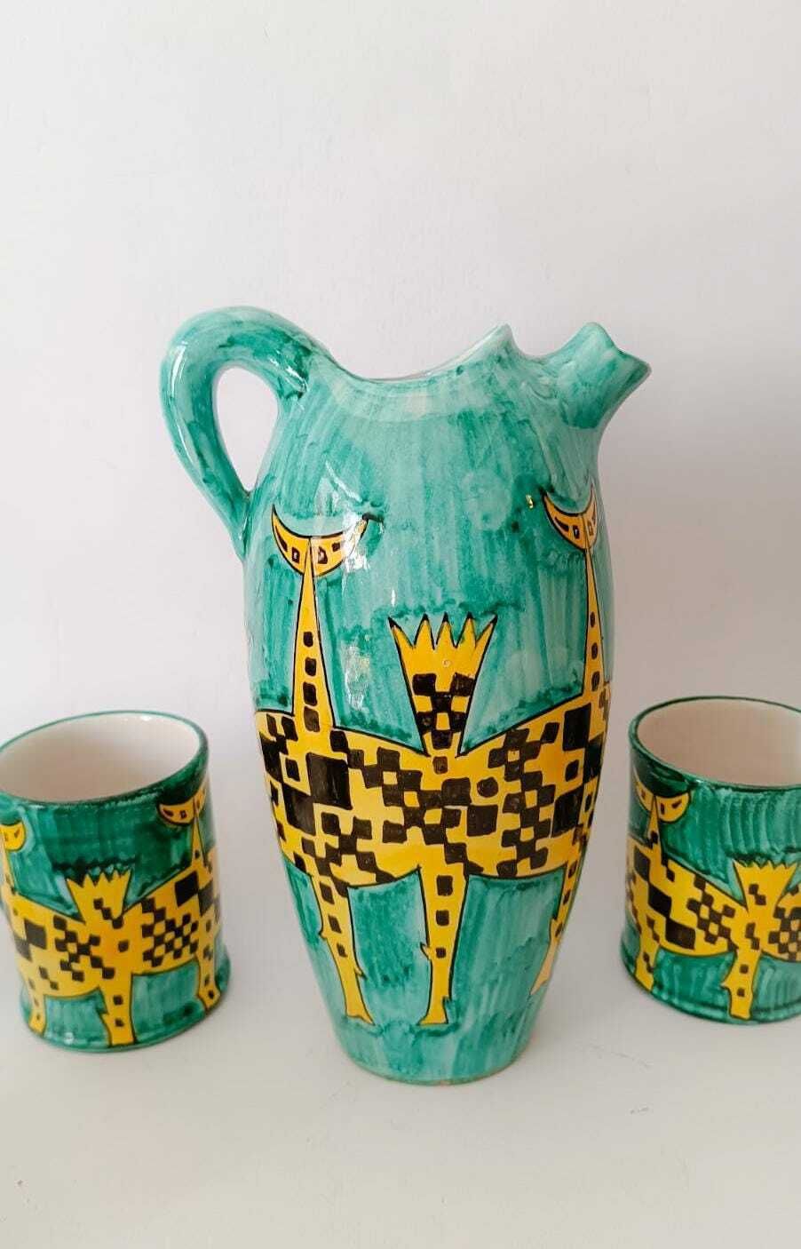Rare Santucci Deruta Ceramic Drink Set 1 Jug 6 Cups Glasses Vintage Midcentury Modern Design photo 261.0
