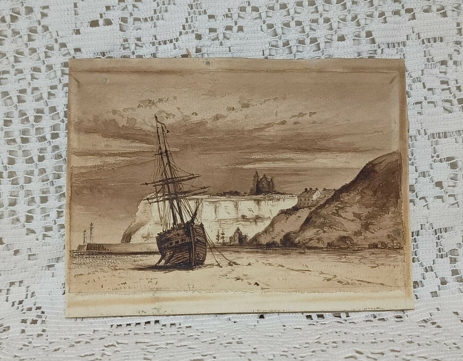Unframed Watercolor Painting Tall Ship Whitby Low Tide. photo 60.0