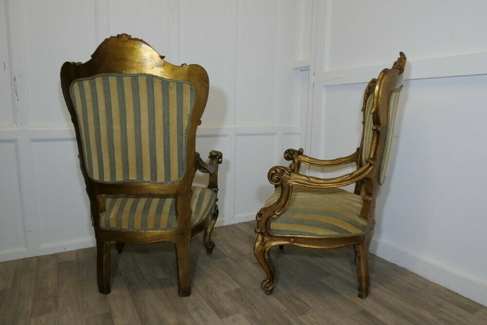 photo for sale A Pair Of Large Italian Carved Giltwood Arm Chairs