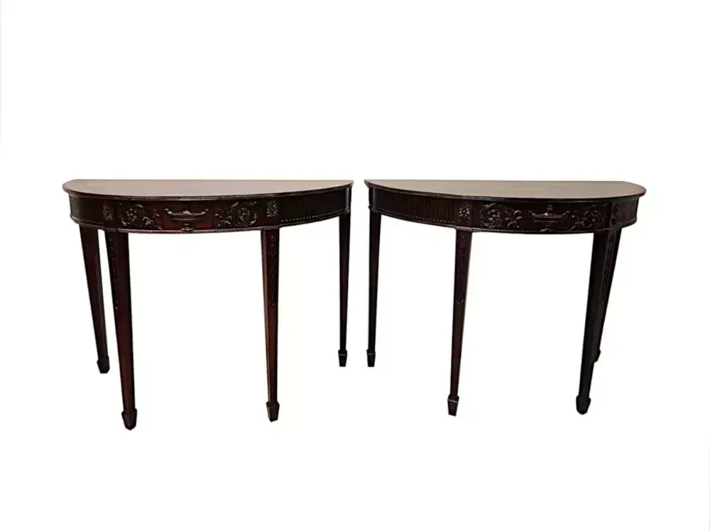 A Very Rare Pair Of Late 19th Century Adams Design Demi Lune Side Or Console Tables