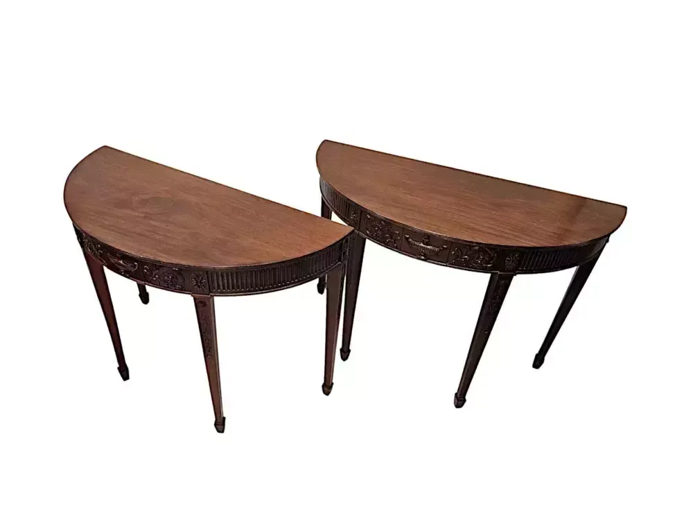 A Very Rare Pair Of Late 19th Century Adams Design Demi Lune Side Or Console Tables photo for sale
