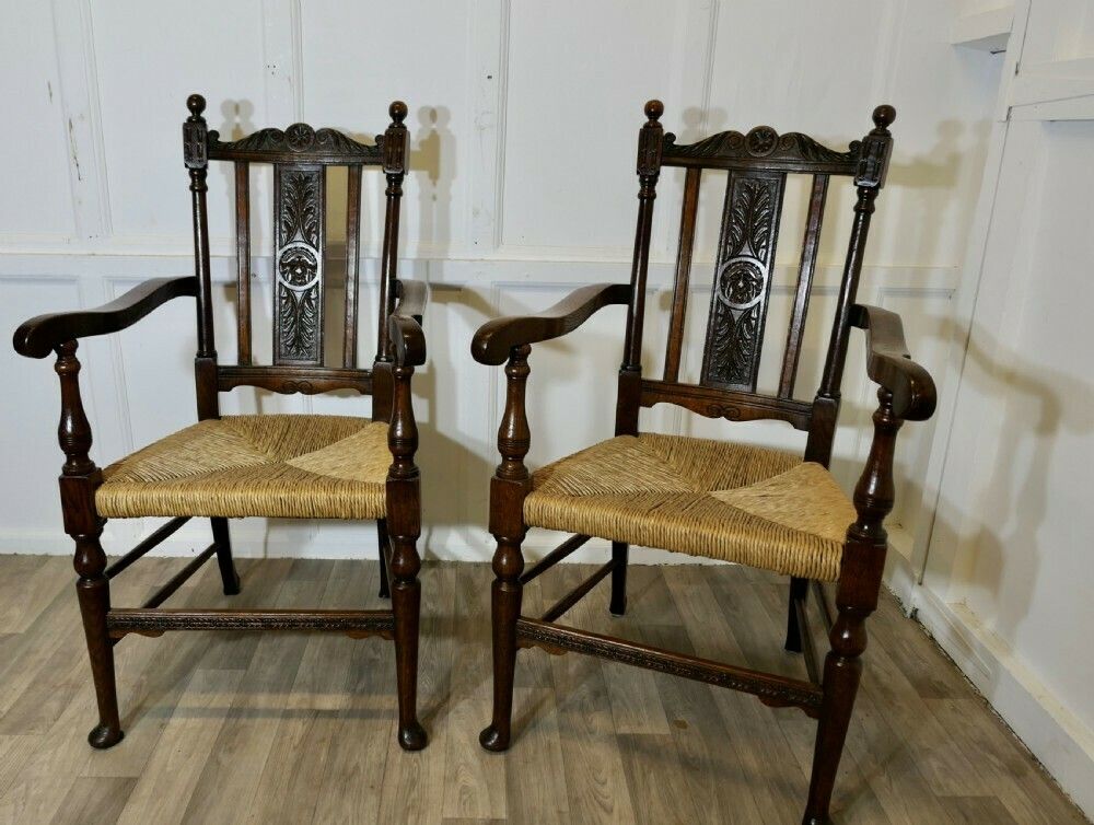 Pair Of Excellent Quality Gothic Carved Oak Carver Chairs photo furniture