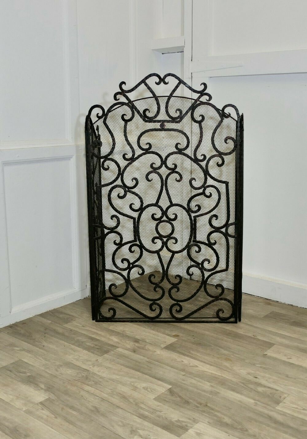 Large Folding Wrought Iron Fire Guard For Inglenook Fireplace photo furniture