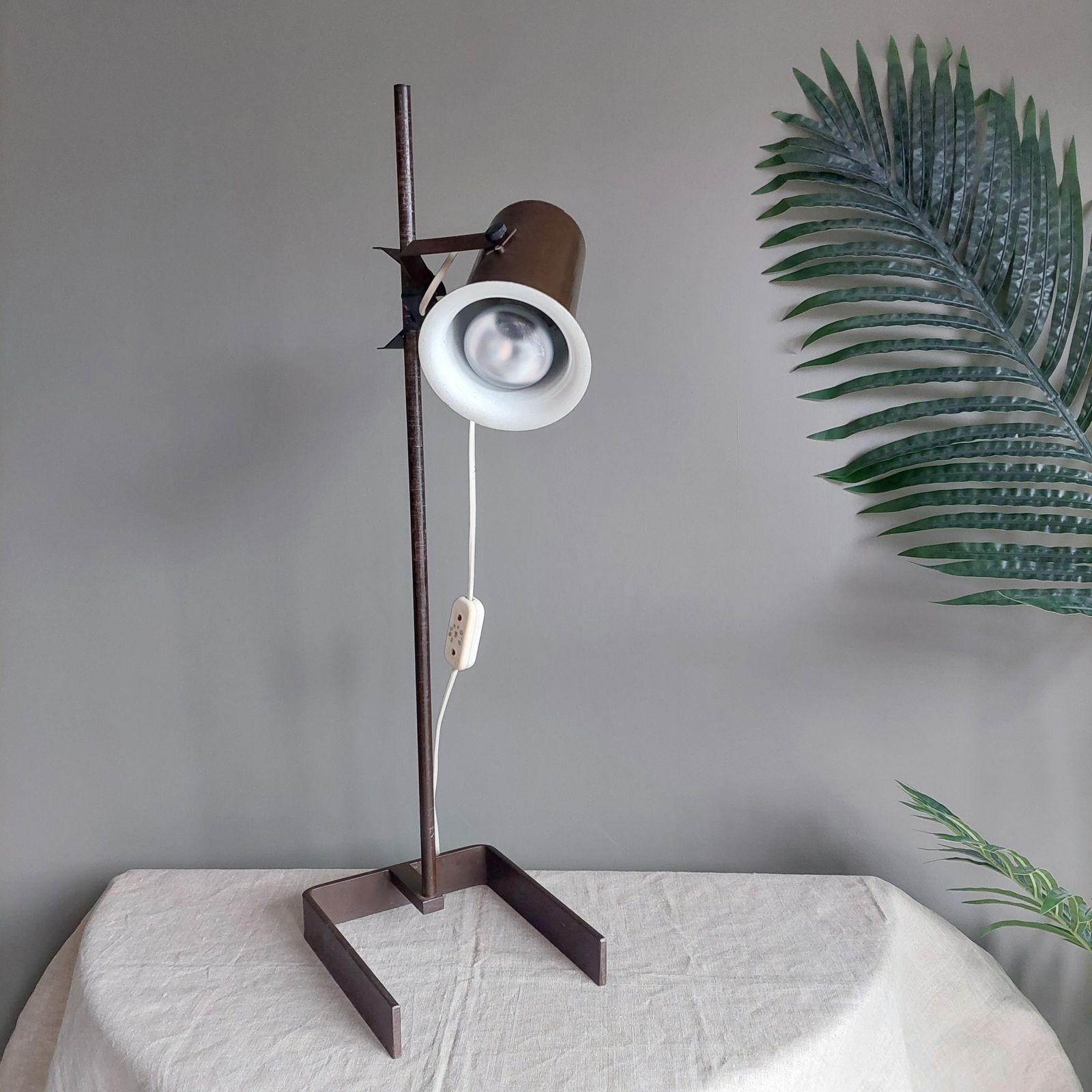 Mid Century  Industrial Table Light Brown Metal Adjustable Desk Lamp, 50s 60s photo 250.0
