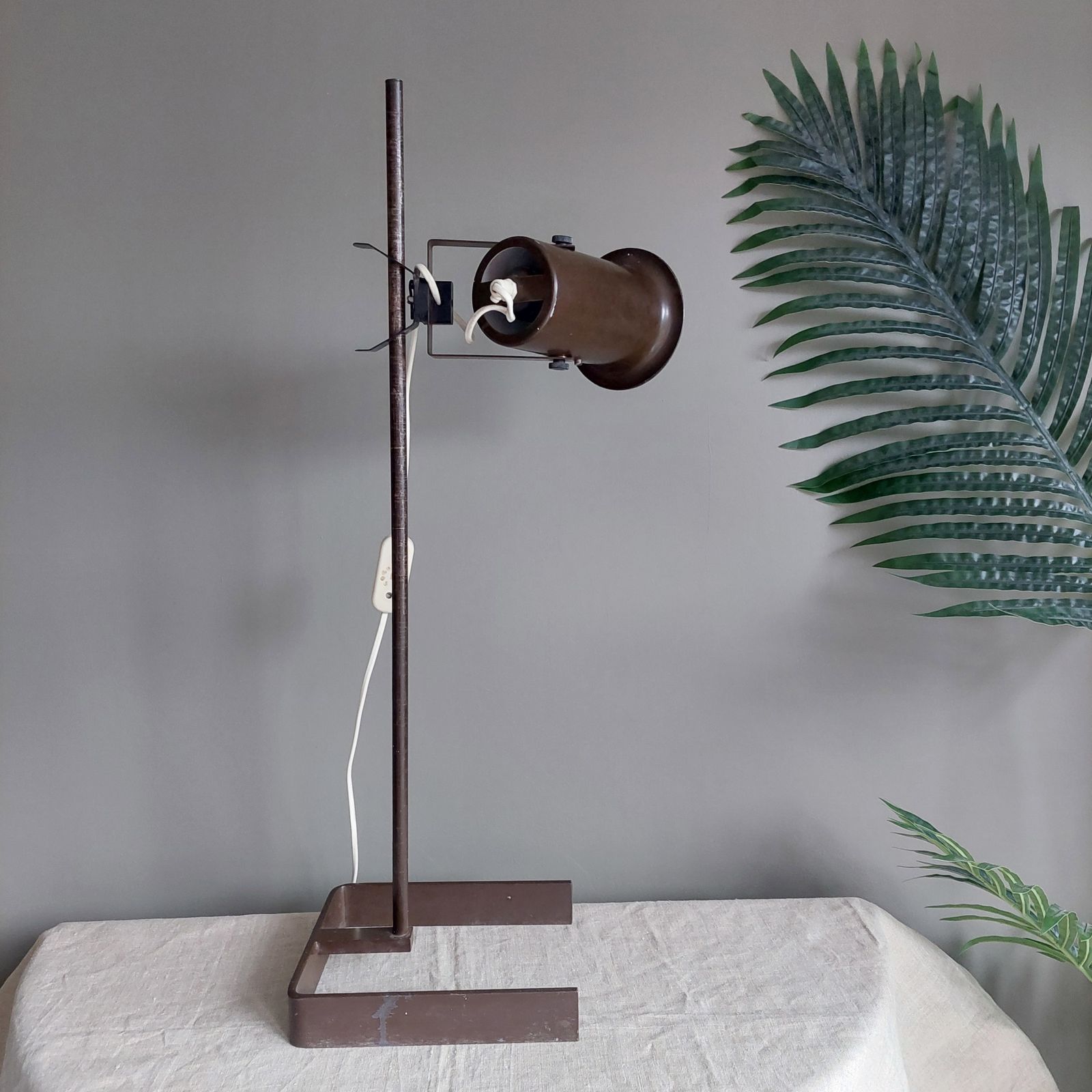 Mid Century  Industrial Table Light Brown Metal Adjustable Desk Lamp, 50s 60s photo vinterior