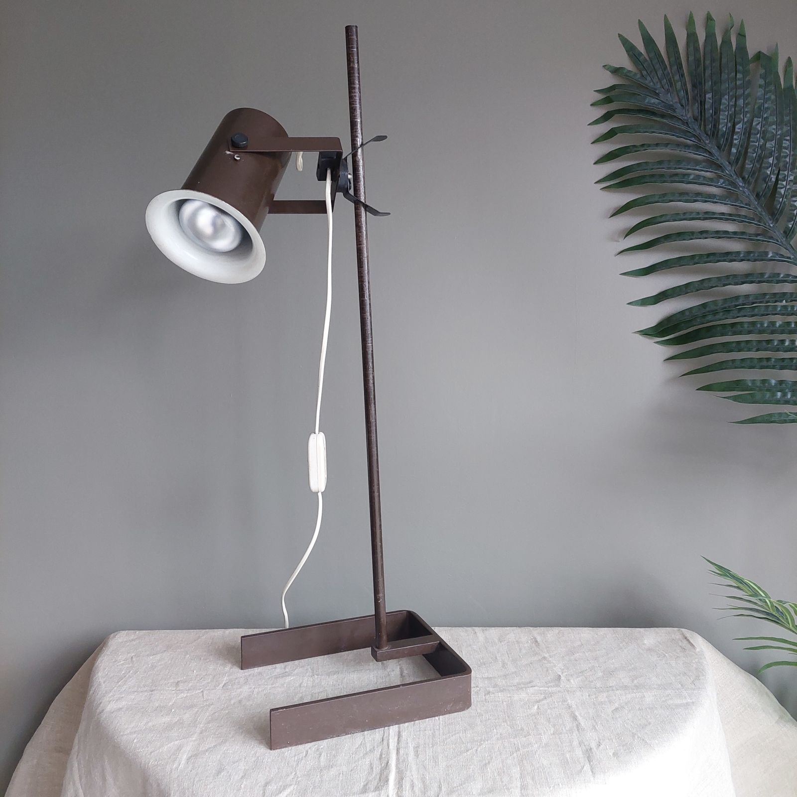 photo for sale Mid Century  Industrial Table Light Brown Metal Adjustable Desk Lamp, 50s 60s