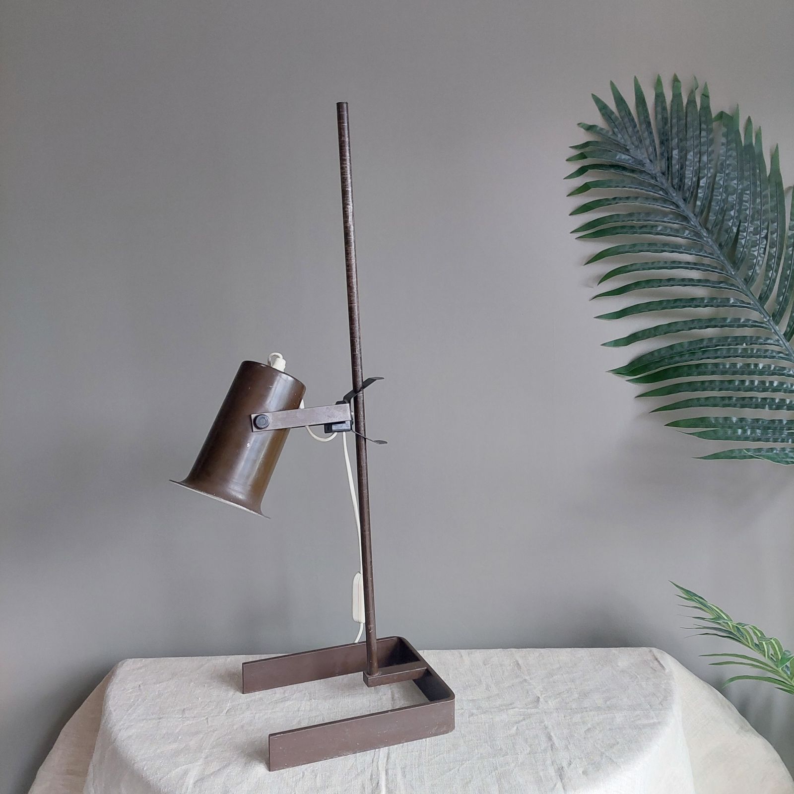 photo buy Mid Century  Industrial Table Light Brown Metal Adjustable Desk Lamp, 50s 60s