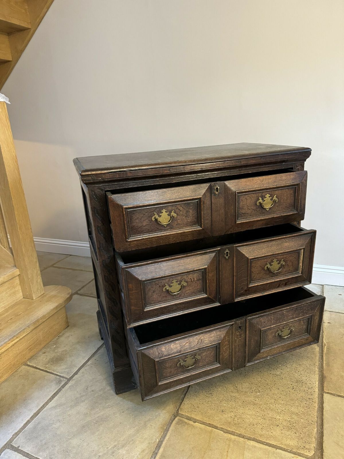 Antique 18th Century Quality Oak Jacobean Chest Of Drawers photo buy