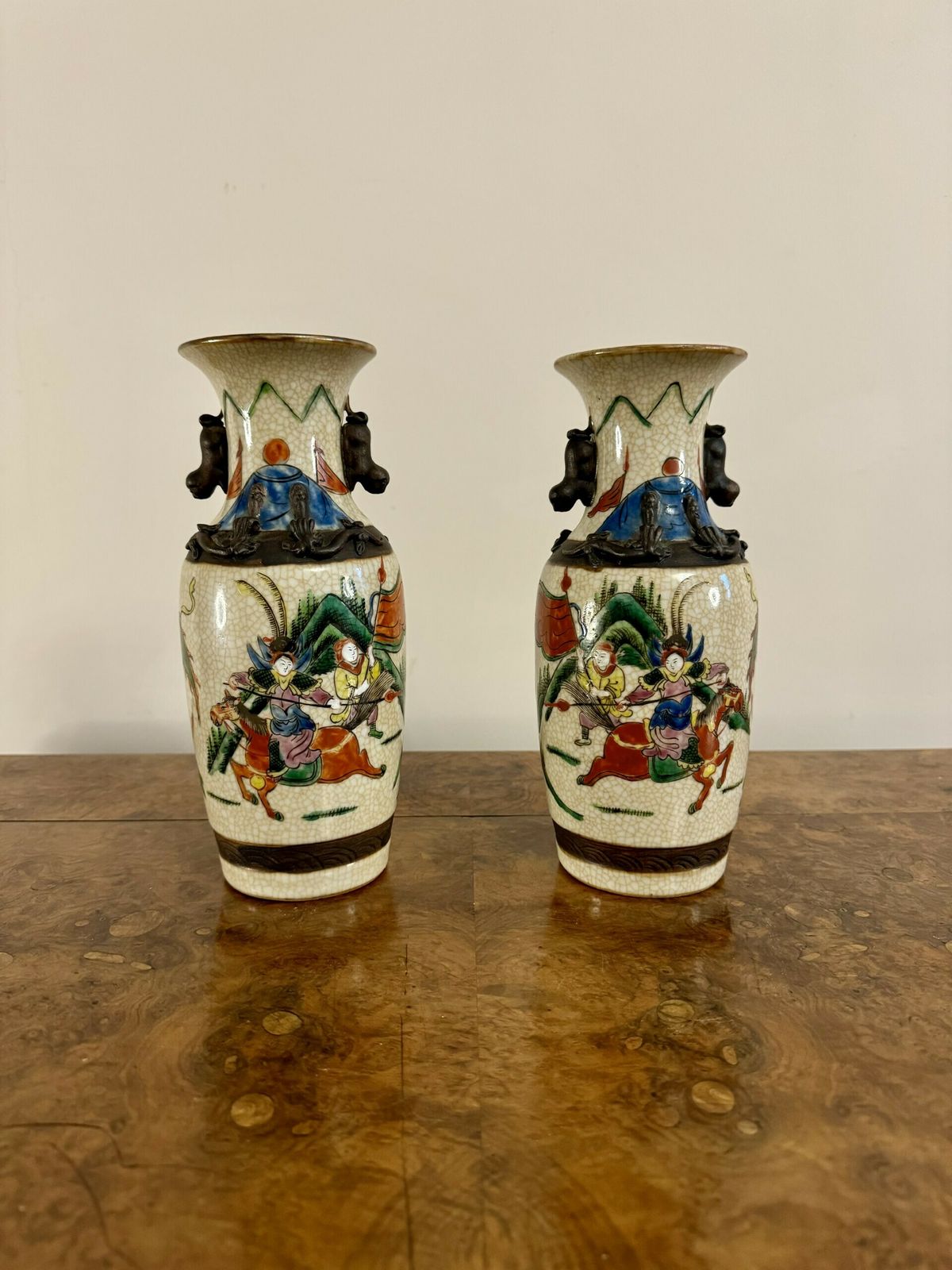 Quality Pair Of Antique Crackle Glazed Chinese Vases