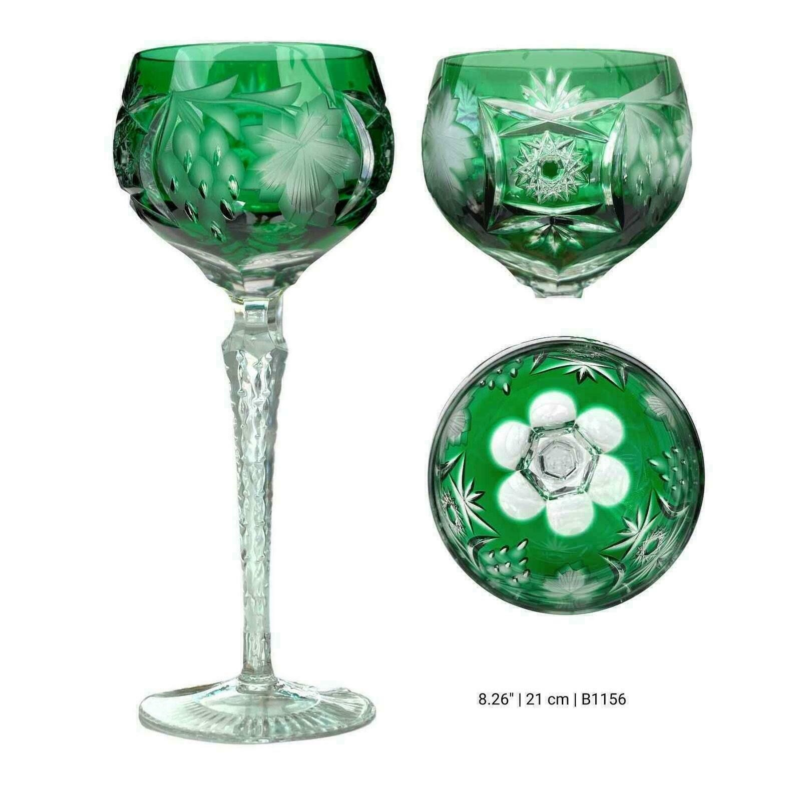 Emerald Green Wine Glasses | 6x Wine Hocks | Cut To Clear | Grapes Pattern | Nachtmann photo furniture