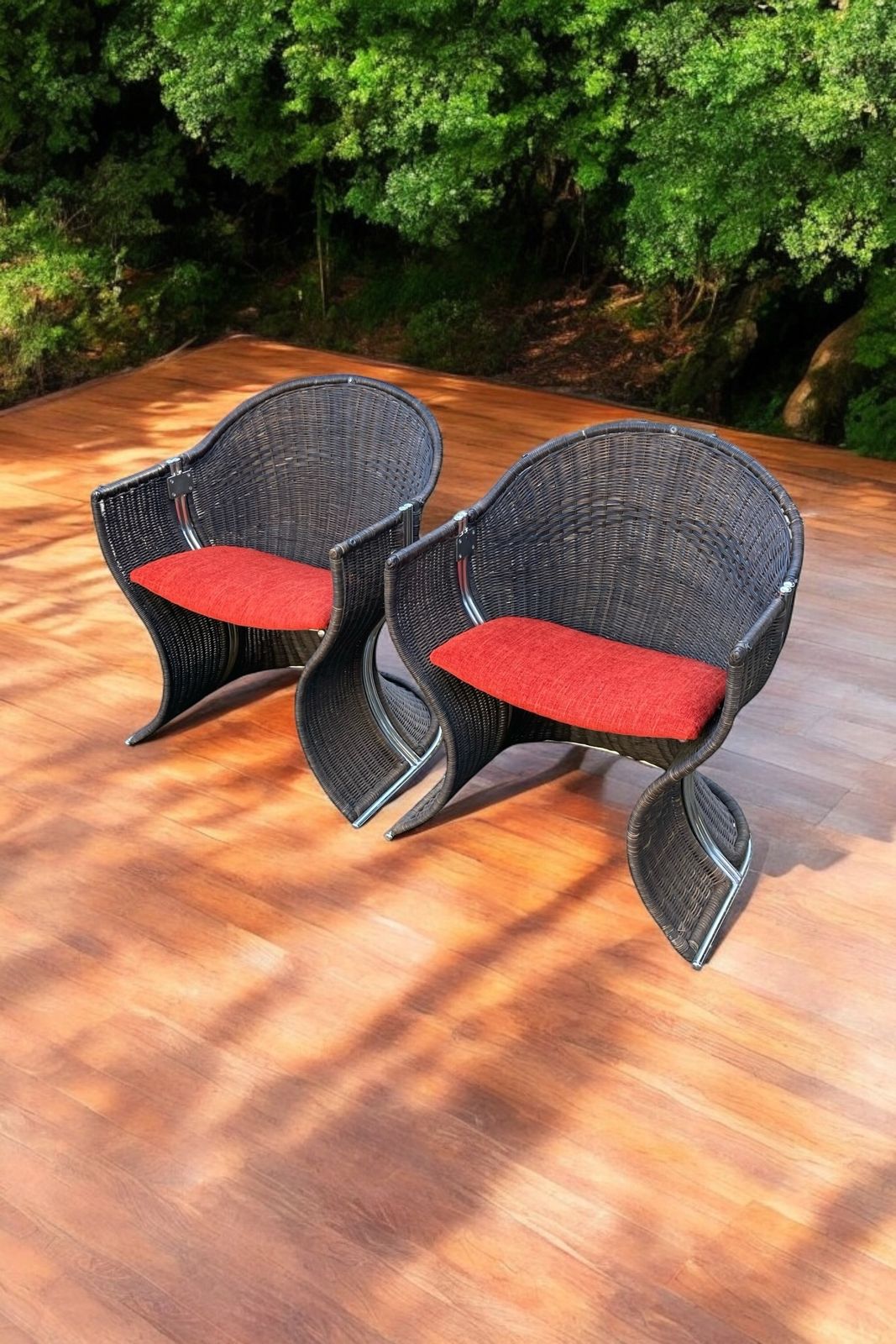 Pair Of Late 20th Century Pieff Wicker And Chrome Venus Chairs photo furniture