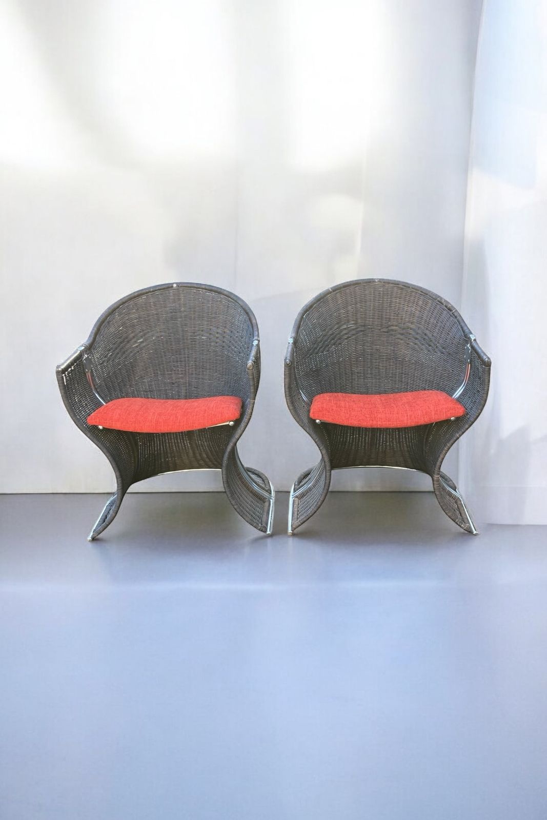 Pair Of Late 20th Century Pieff Wicker And Chrome Venus Chairs photo buy