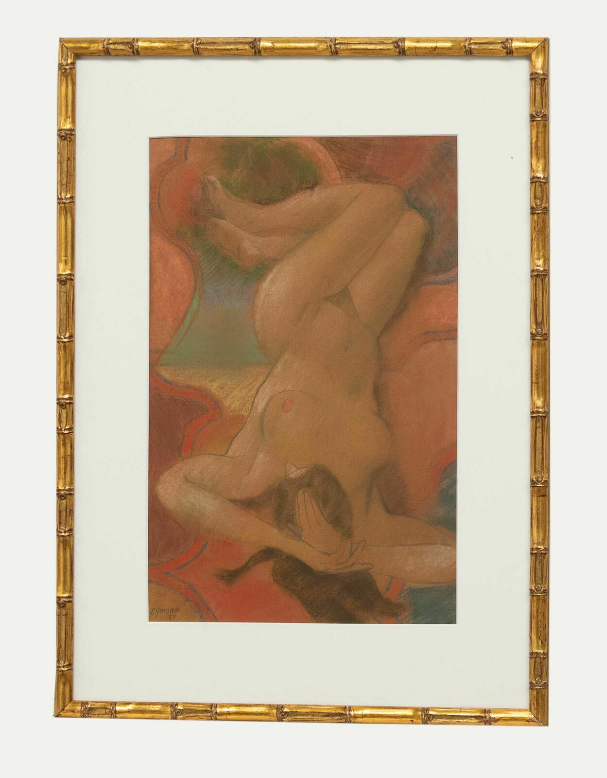 Ken Symonds (1927 2010)   Framed 20th Century Pastel, Nude On Patterned Rug
