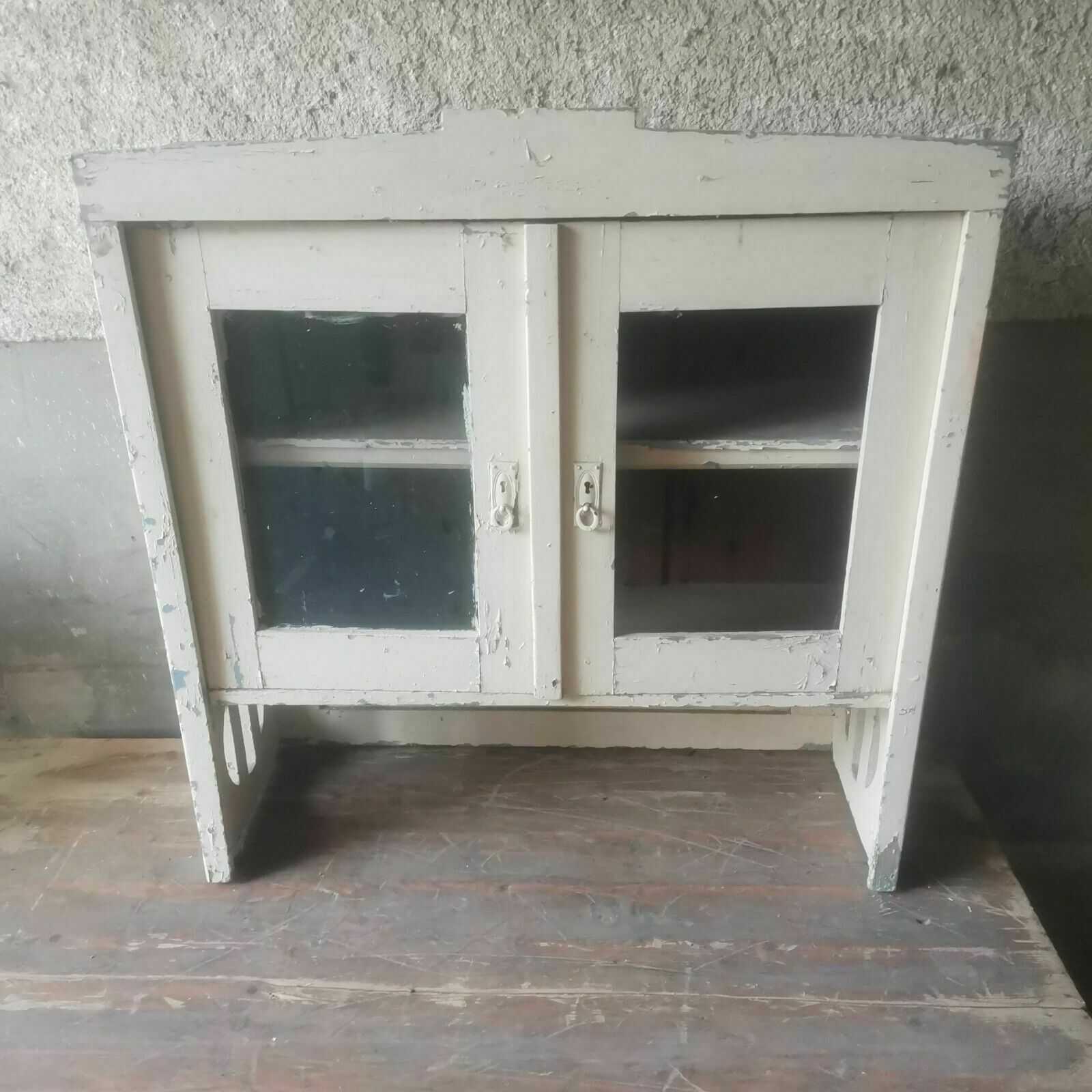 Top Antique Chippy Wooden Glass Display Cabinet Rustic Scratch Built C1920 Art D photo furniture