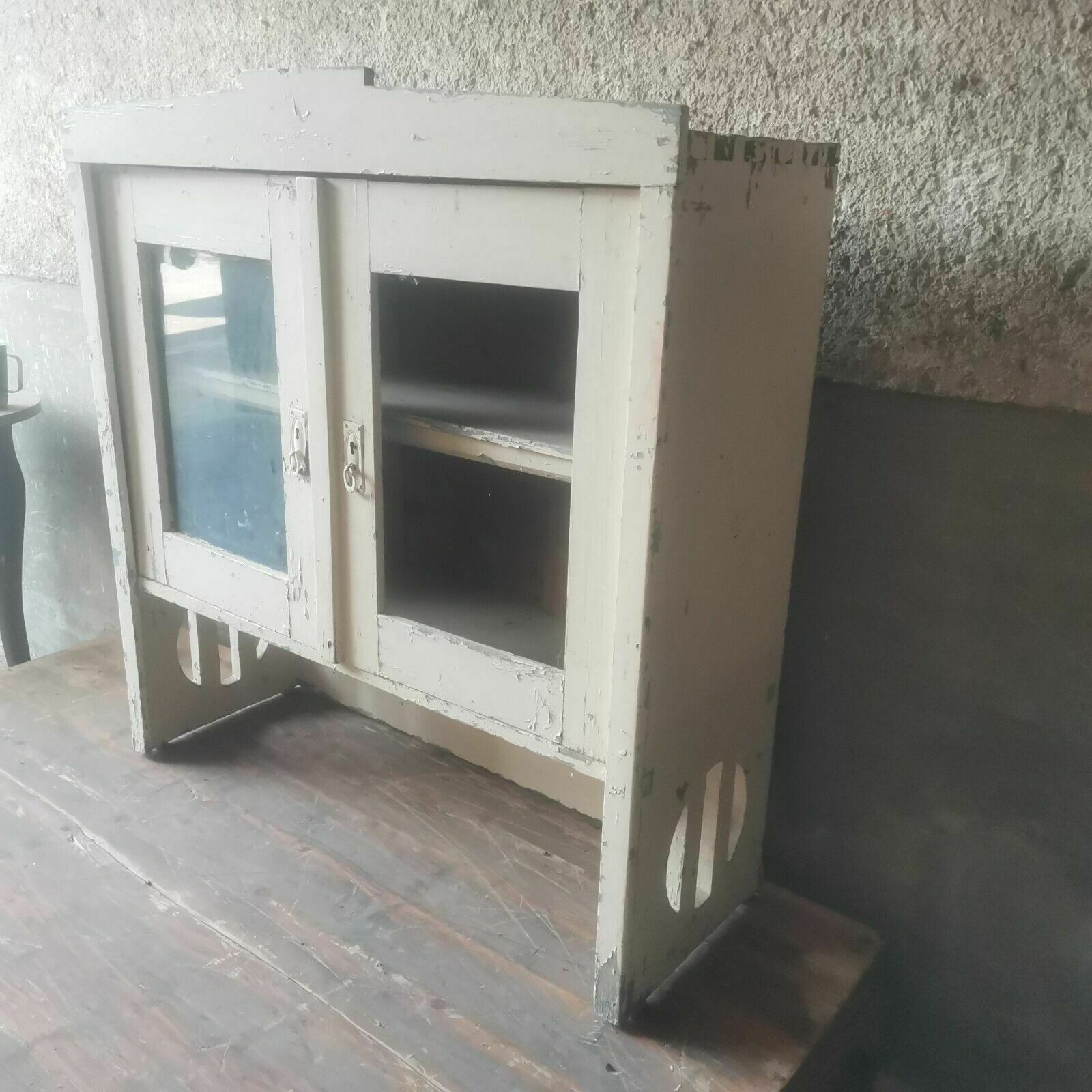 Top Antique Chippy Wooden Glass Display Cabinet Rustic Scratch Built C1920 Art D photo buy