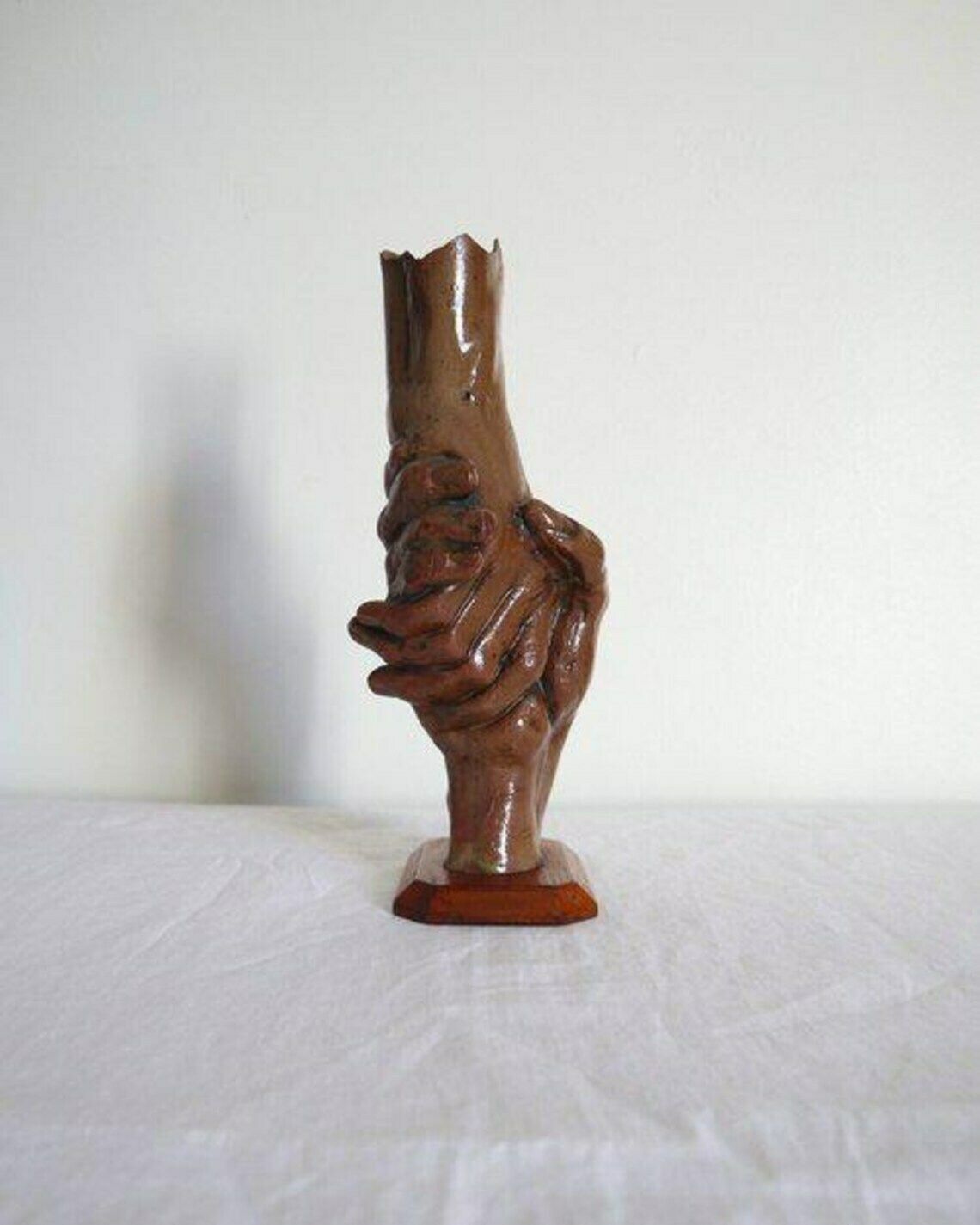 Mid Century Italian Terracotta Sculpture Of Holding Hands photo Home Decor
