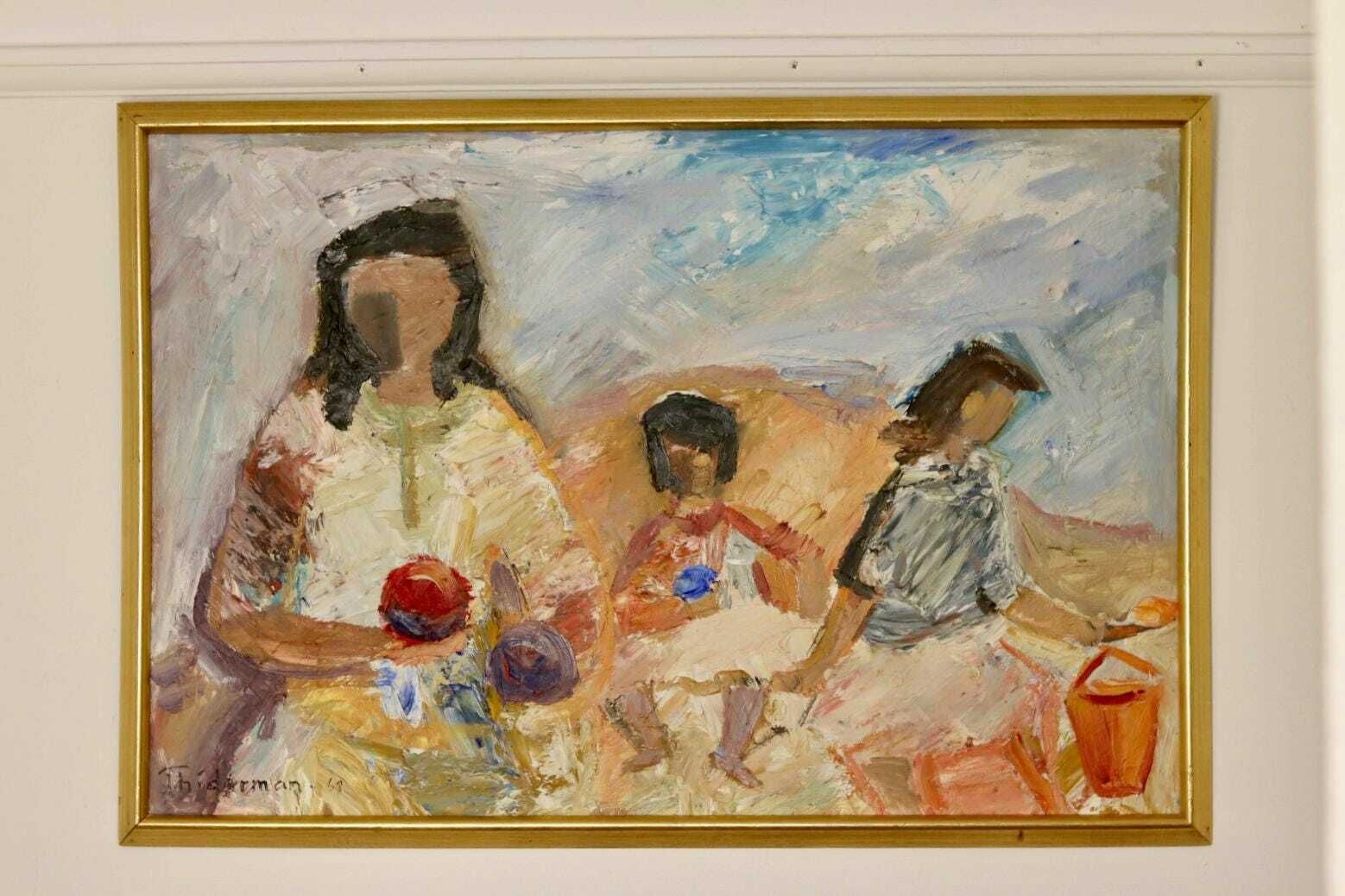 Large Swedish Mid Century Oil On Panel" Beach" By Stig Thiderman (1920 1973)   Vintage And Framed photo for sale