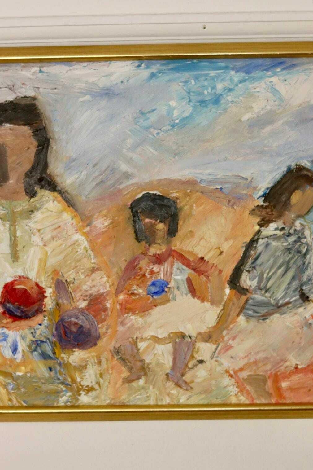 Large Swedish Mid Century Oil On Panel" Beach" By Stig Thiderman (1920 1973)   Vintage And Framed photo 525.0