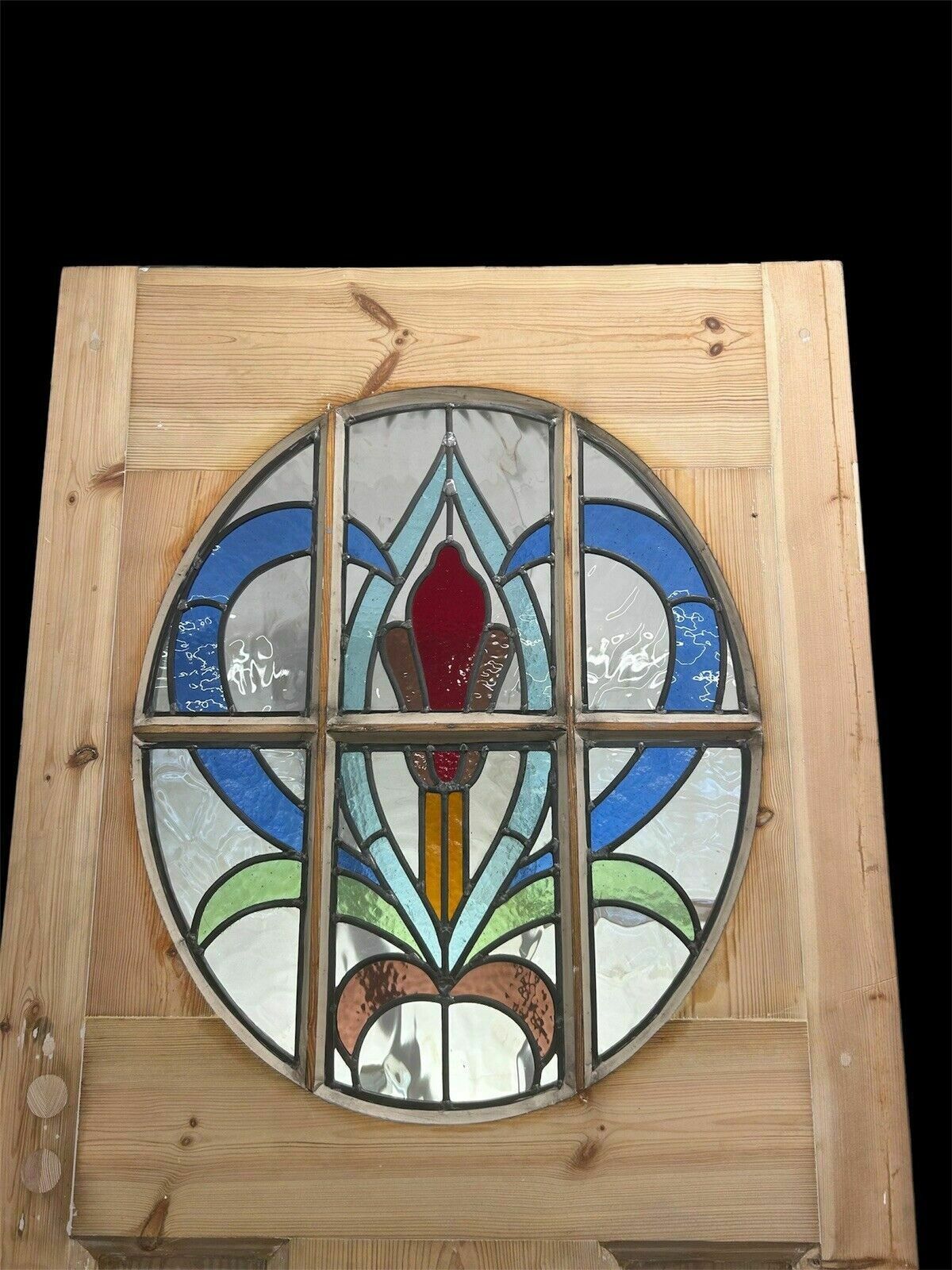 Art Deco Front Door Period Stained Glass Old Reclaimed Antique Lead Wood 20s 30s photo vintage