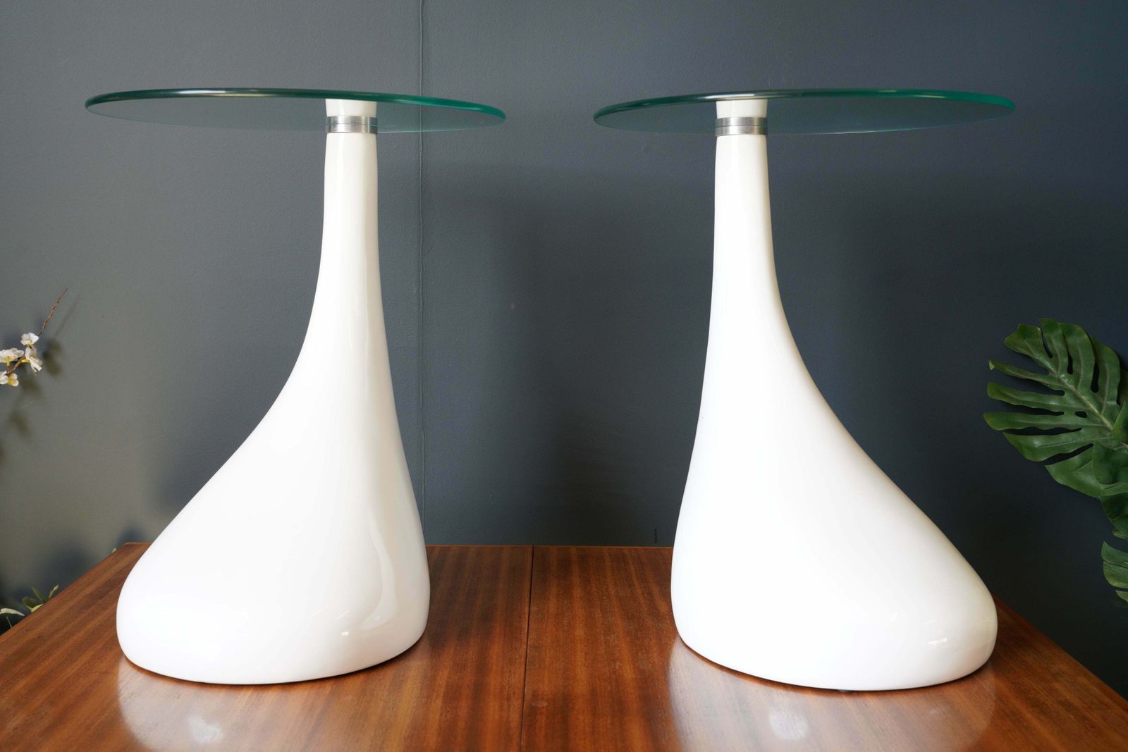 photo for sale Mid Century Style Side Tables Night Stand Pap Art Style White And Glass